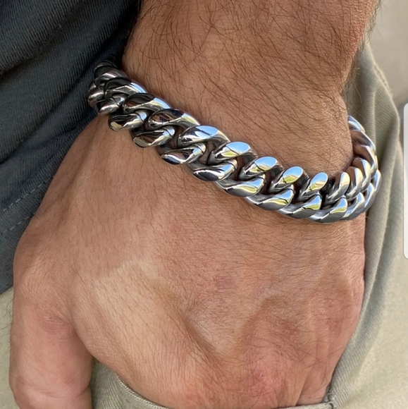 Mens Stainless Steel Cuban Link Bracelet 8mm X 8.5" Excellent Condition - Picture 3 of 9